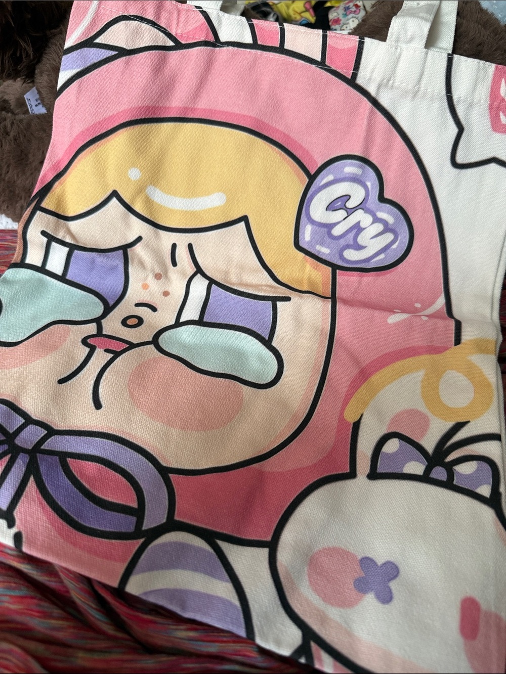 Cute Cry Baby Graphic Tote - Pink & Pastel
